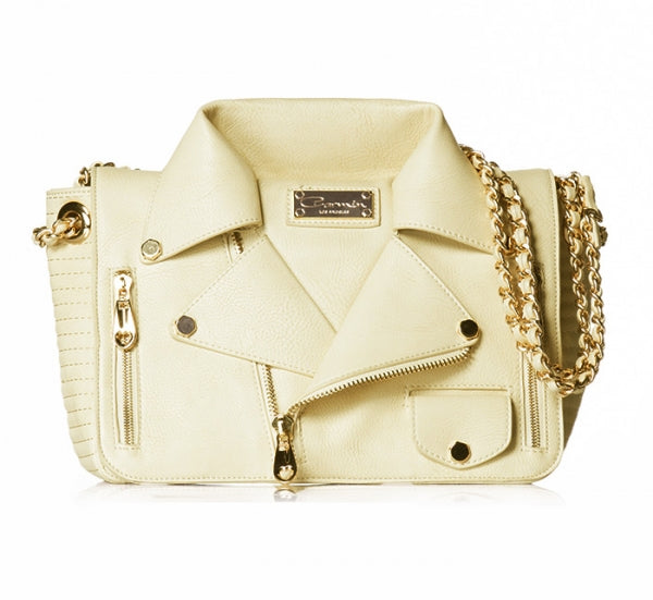 Elegant Cream Leather Motorcycle Jacket Handbag